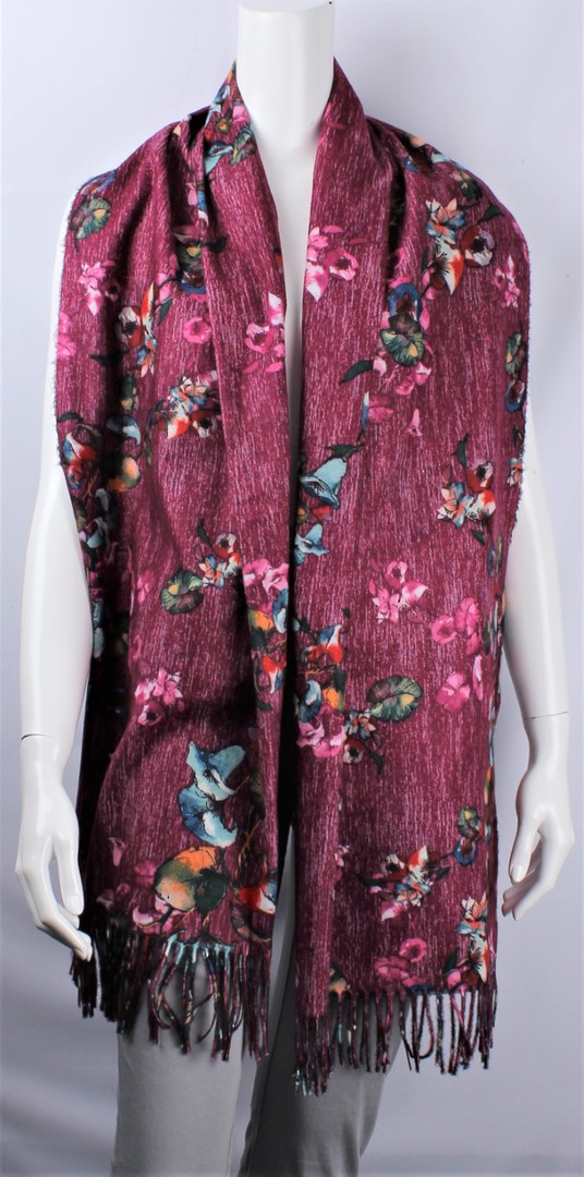 Alice & Lily printed floral  autunm/winter weight scarf/shawl w tasles pink  Style:SC/4721 image 0